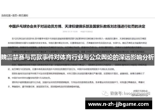 魏震禁赛与罚款事件对体育行业与公众舆论的深远影响分析