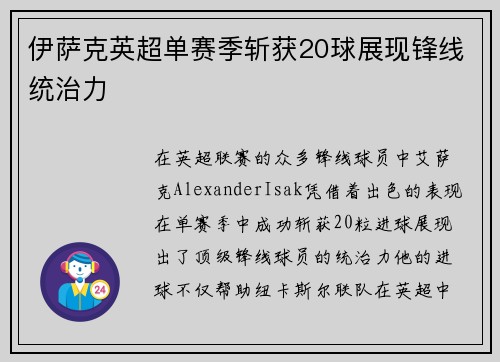 伊萨克英超单赛季斩获20球展现锋线统治力