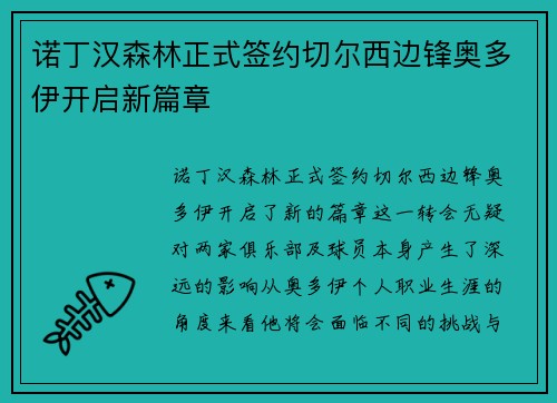 诺丁汉森林正式签约切尔西边锋奥多伊开启新篇章